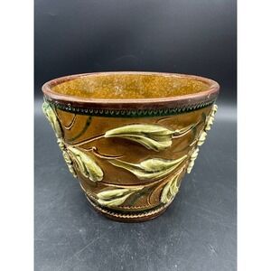 Jay Willfred Brown Stoneware Planter Rustic MCM Italy Daisy Sunflower MCM